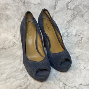 Coach High Heels Peep Toe Navy Blue Suede Size 5.5 B Women's Shoes 4” Heel